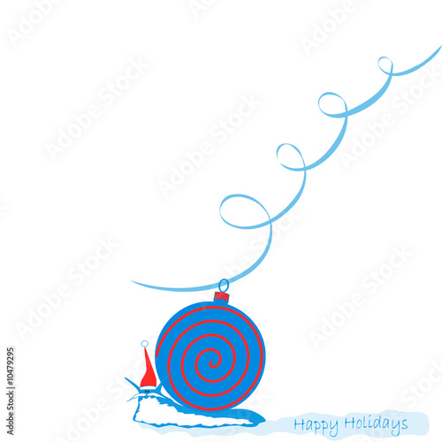 happy holidays from snail santa claus with glass ball