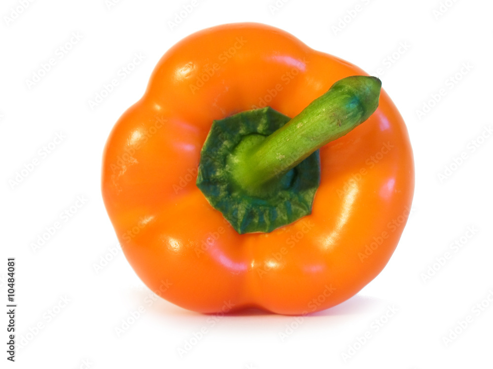 excellent orange pepper with a green pod on a white background excellent orange pepper with a green pod on a white background