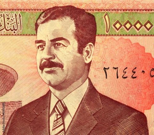 Saddam Hussein on 10,000 dinars banknote from Iraq