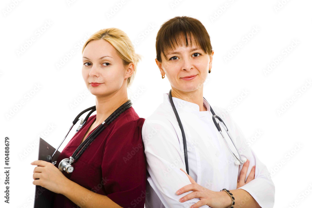 Two beautiful doctors on white isolated background Two beautiful doctors on white isolated background