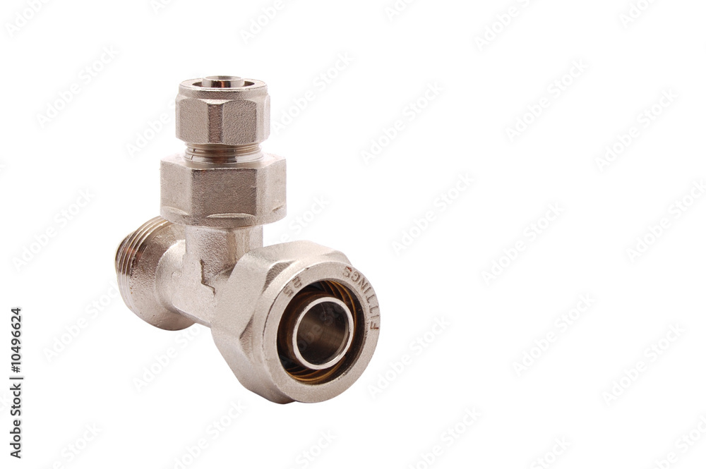Various details for connection of water pipes isolated on white Various details for connection of water pipes isolated on white