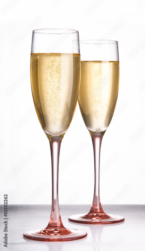 Champagne flute glasses with pink crystal base Champagne flute glasses with pink crystal base