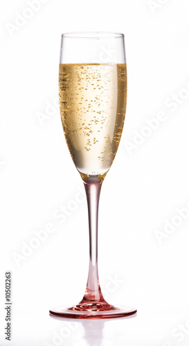 Champagne flute glass with pink crystal base
