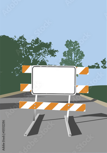 Blank Road Sign and Barricade-Vector Illustration