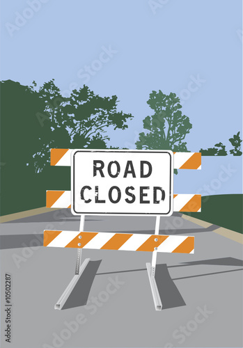 Road Closed Sign and Barricade-Vector Ilustration
