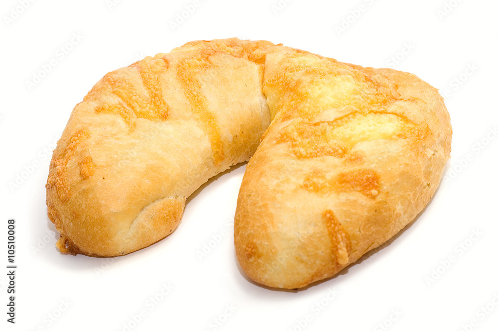 Bread with cheese on white background