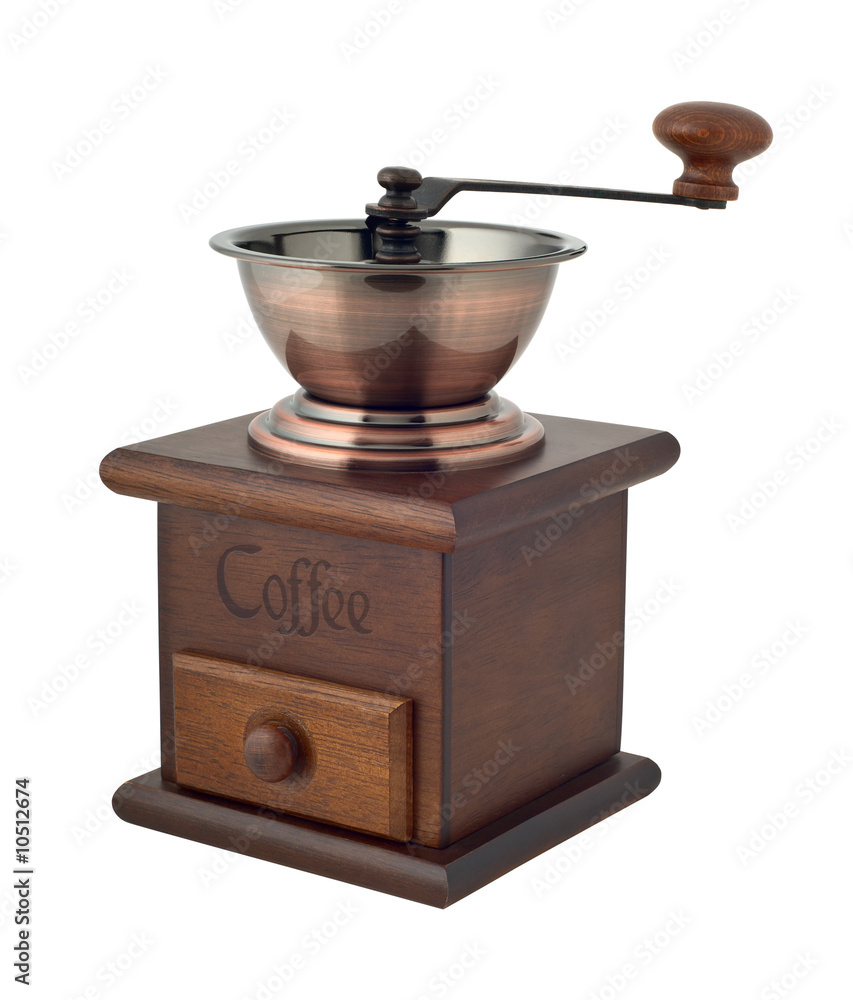 Coffee grinder empty labeled isolated on white Coffee grinder empty labeled isolated on white