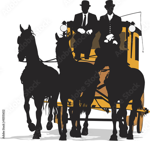 three-horse drawn  carriage, vector illustration