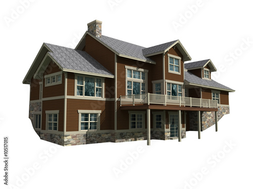3d model of two level house isolated with work path included