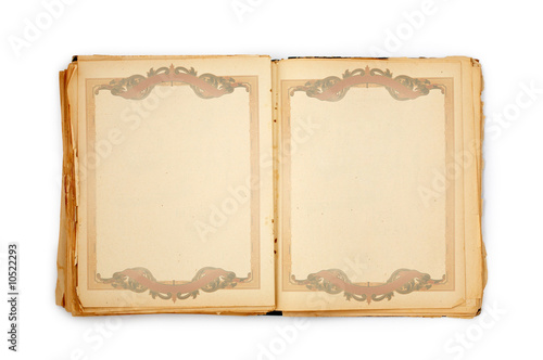 old book with frame. Includes clipping path