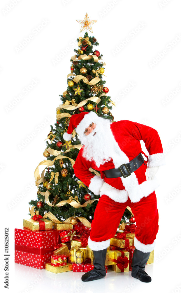 Smiling Santa and Christmas Tree. Over white background. Smiling Santa and Christmas Tree. Over white background.