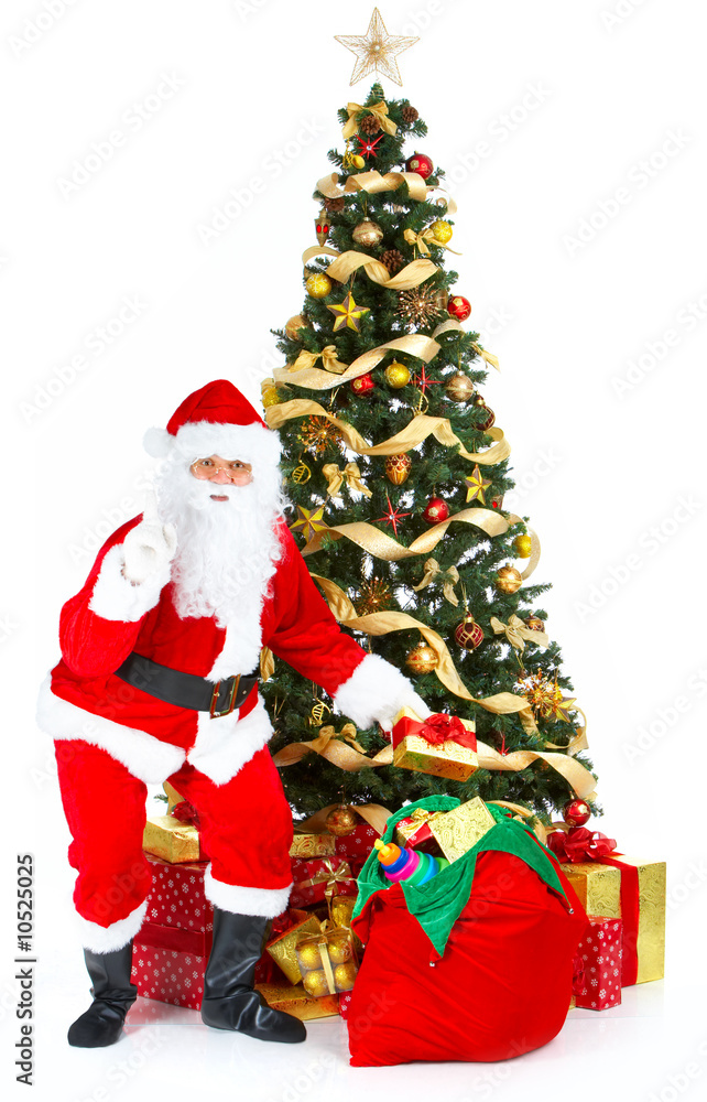 Smiling Santa and Christmas Tree. Over white background. Smiling Santa and Christmas Tree. Over white background.