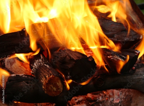 burnign wood and flames