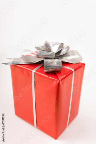 Close-up of isolated present in nice red box