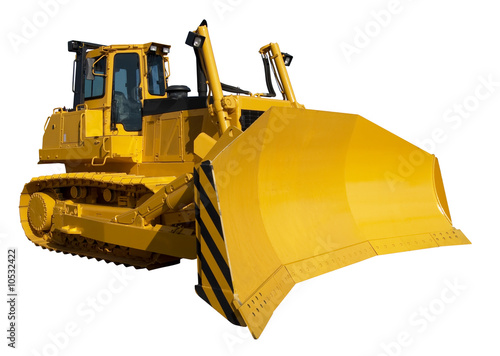 New yellow bulldozer isolated on white