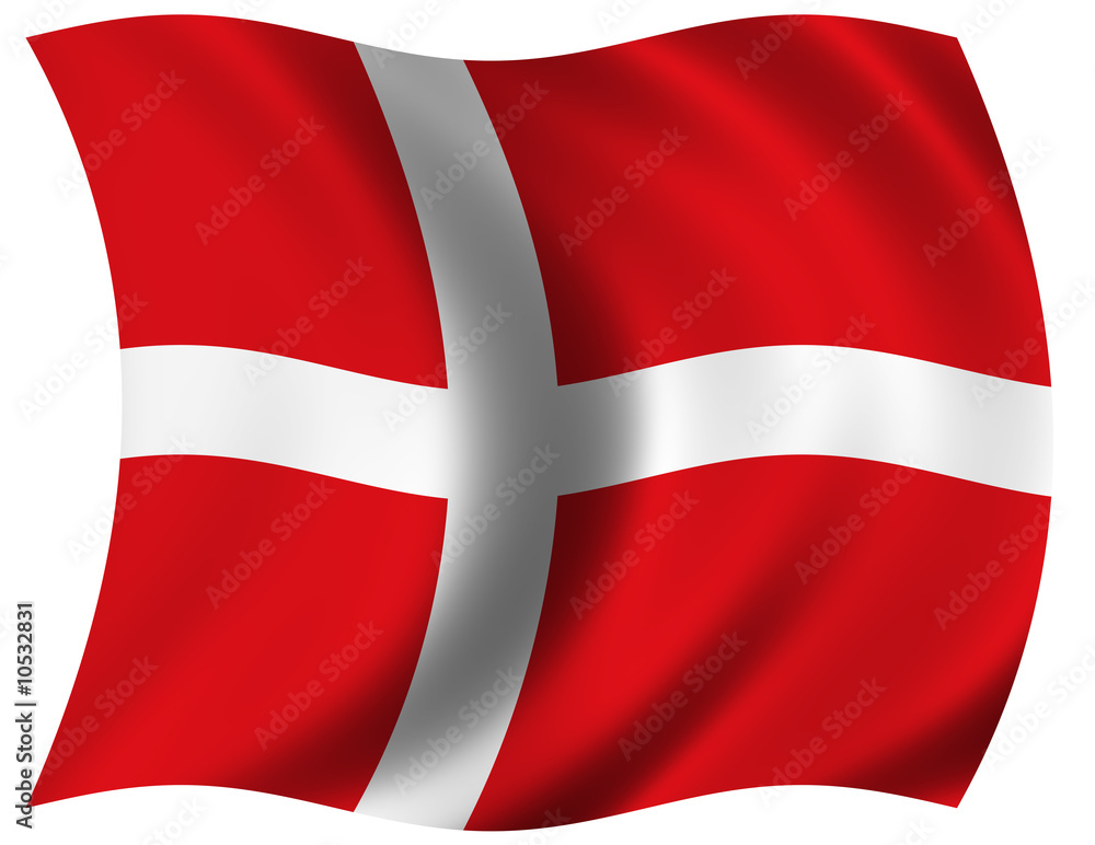 Fototapeta premium The National Flag of The Kingdom of Denmark on white