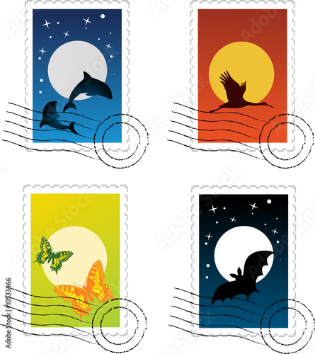 vector set of postal stamp