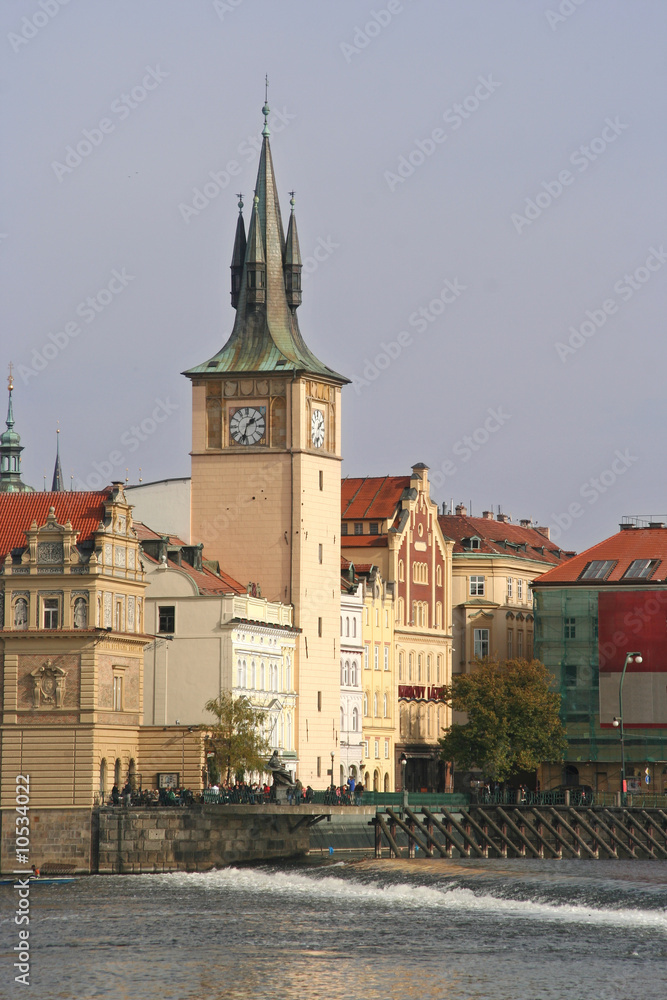 Clock tower on the Moldau in Prague