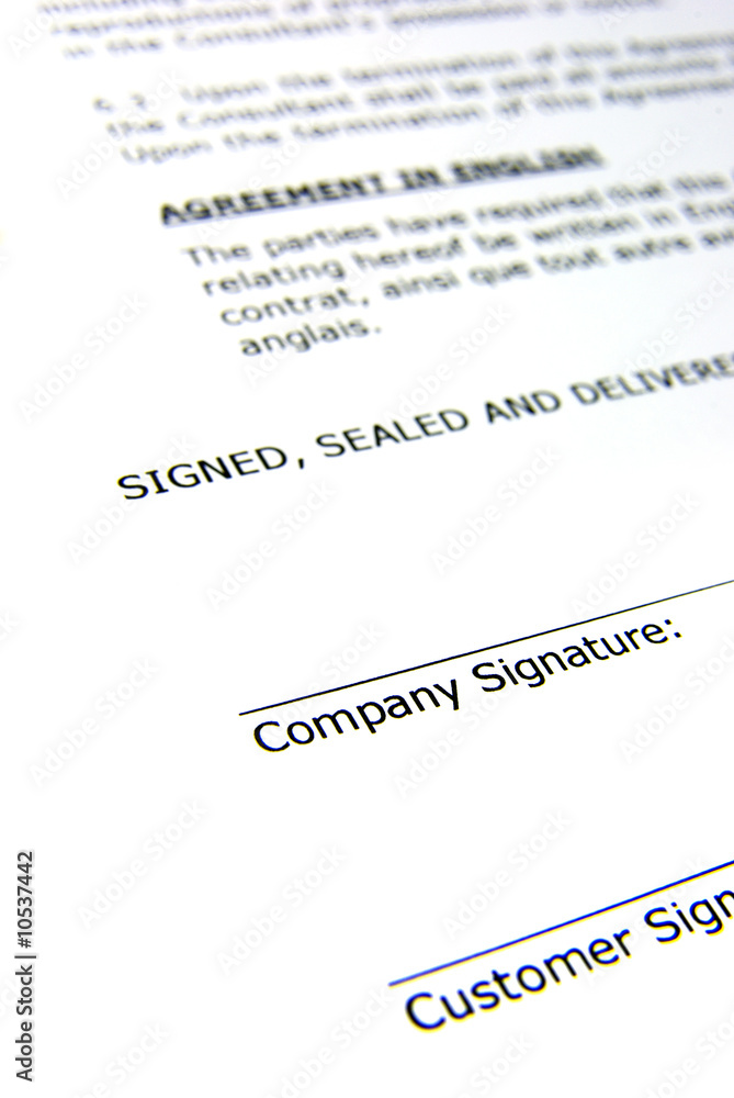 Detail view of the signature box of a contract. Detail view of the signature box of a contract.