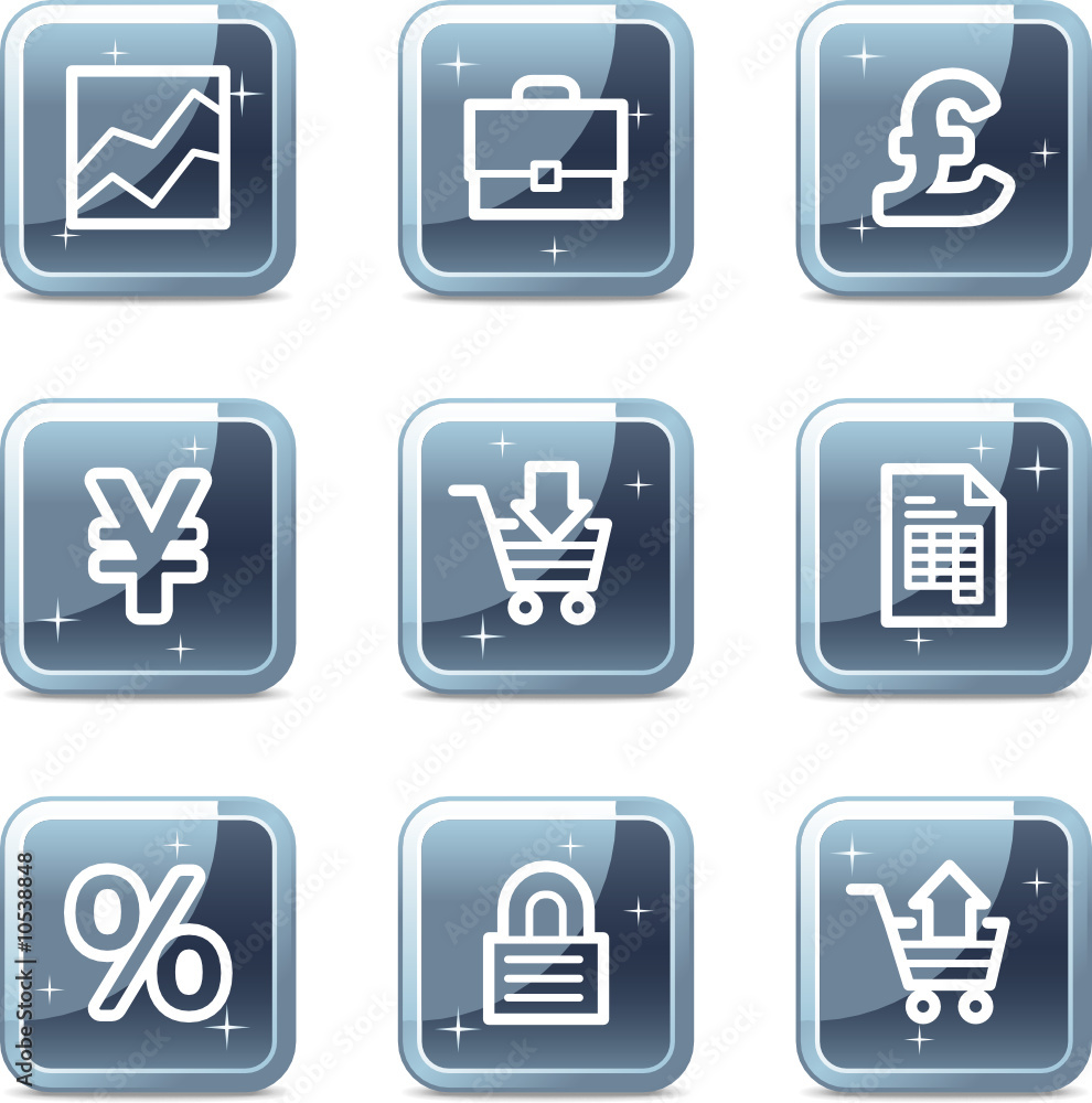 E-business web icons, square blue mineral buttons series E-business web icons, square blue mineral buttons series