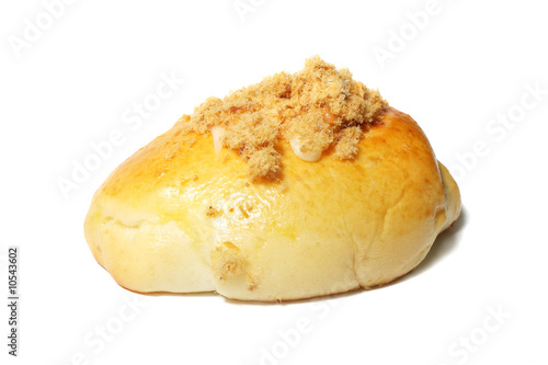 A chicken floss bun isolated on white background.