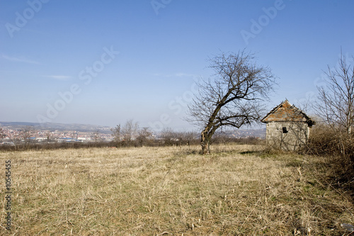 traditional Serbian mud house in field