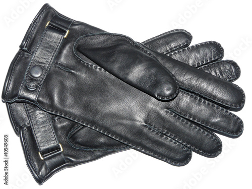 Leather black gloves isolated on a white background
