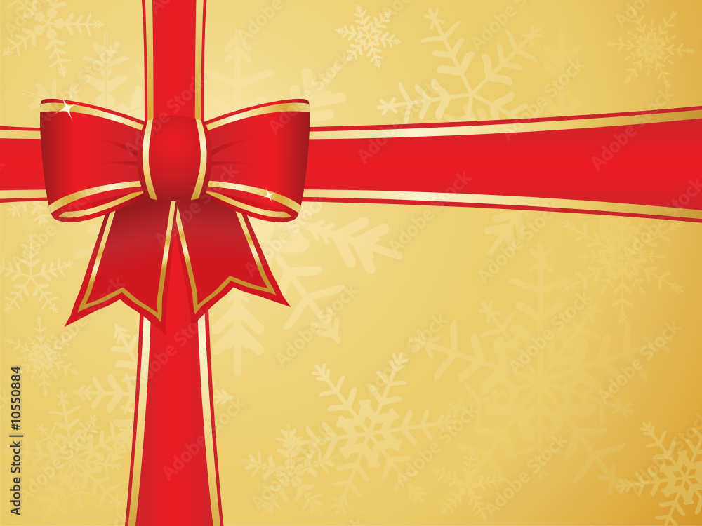 Christmas bow and ribbons with snowflake background Christmas bow and ribbons with snowflake background