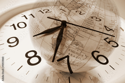 Composite of Clock and Globe in Warm Tone