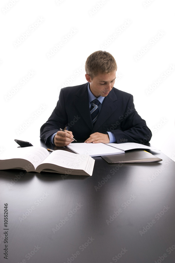 young businessman at work, isolated over white young businessman at work, isolated over white
