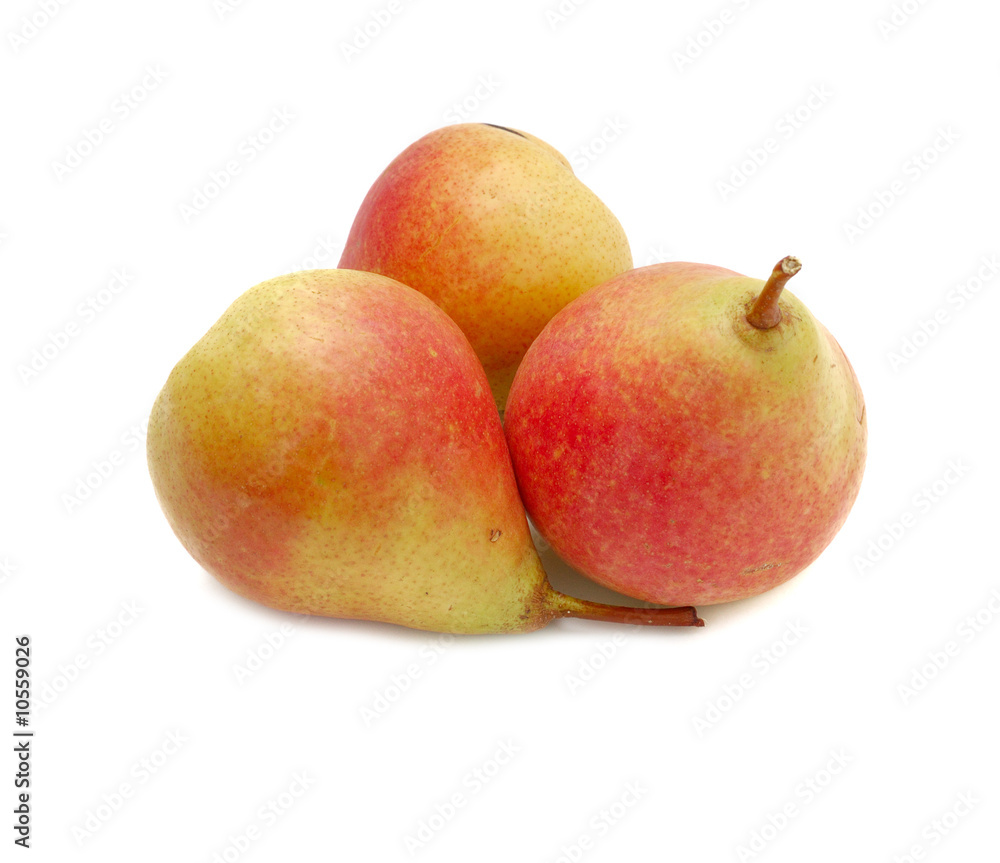 three fresh colorful pears isolated on white three fresh colorful pears isolated on white