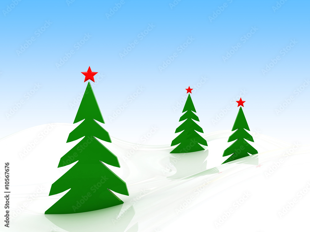 Obraz premium 3d illustration of christmas trees forest over snow