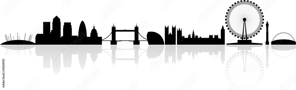 Naklejka premium Sylwetka panoramę Londynu na białym tle na białym tle