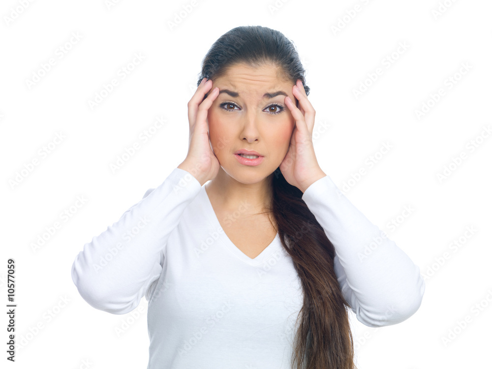 Portrait of a nice looking woman with head ache Portrait of a nice looking woman with head ache
