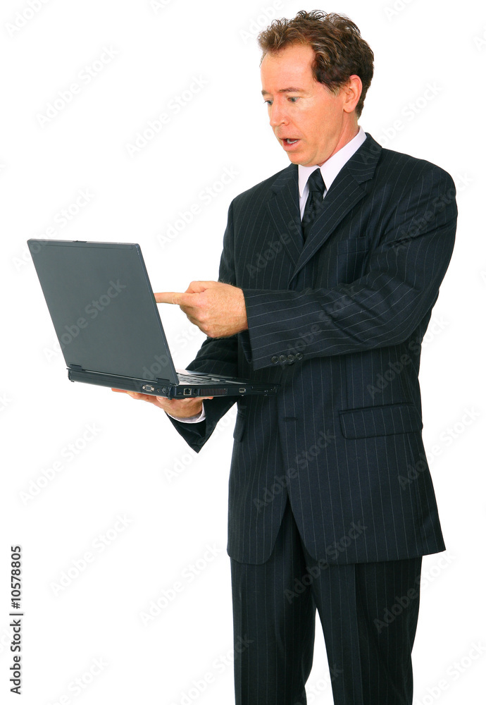 Caucasian Senior Businessman Point At Laptop Caucasian Senior Businessman Point At Laptop