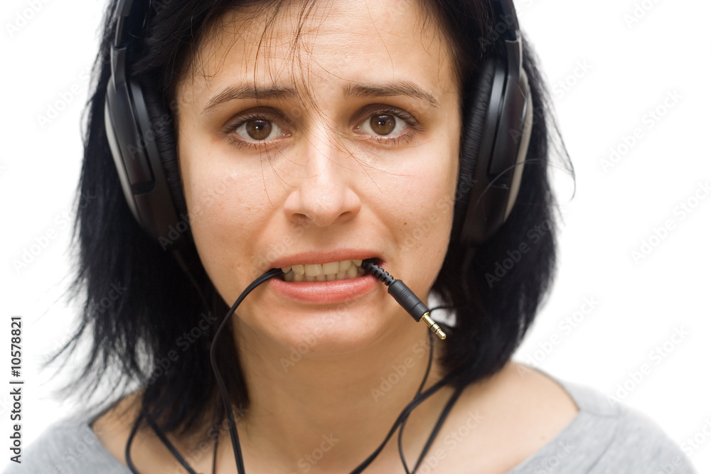 portrait of an young woman with headphones portrait of an young woman with headphones