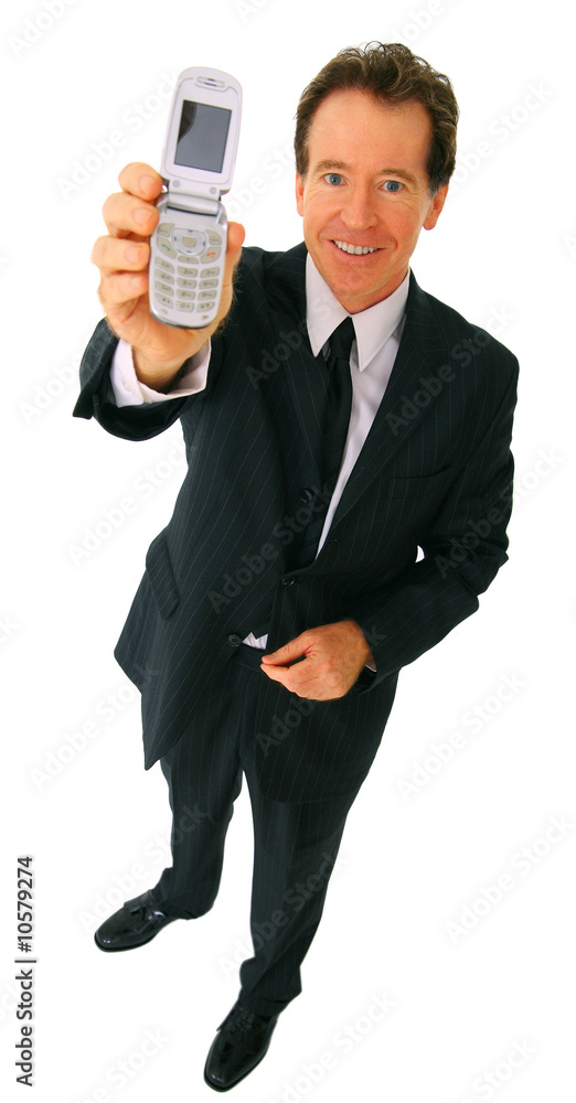 Isolated Businessman Holding Cellphone Smiling Isolated Businessman Holding Cellphone Smiling