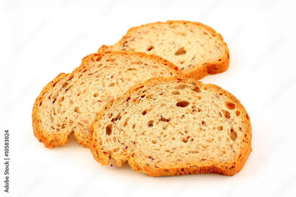 Three slices of traditional bread, isolated on white