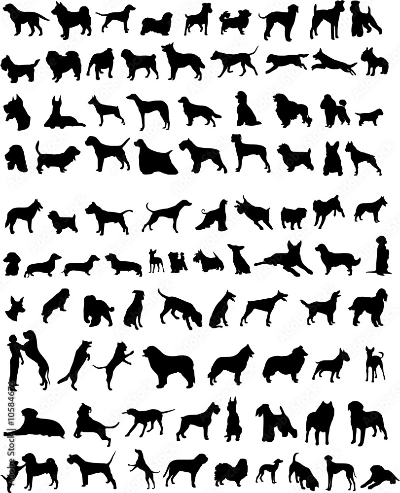 100 silhouettes of dogs