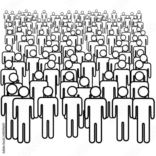 Big crowd of many symbol people black isolated on white