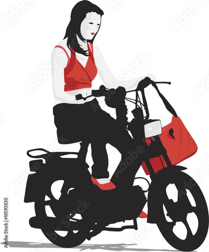 young girl riding moped