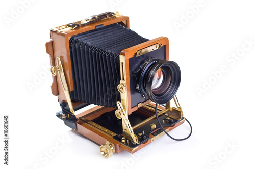 Vintage view camera isolated on white background