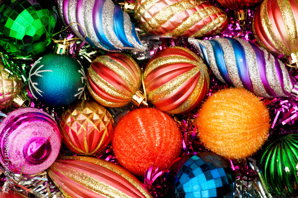 Colourful christmas decoration on a shiny background Colourful christmas decoration on a shiny background