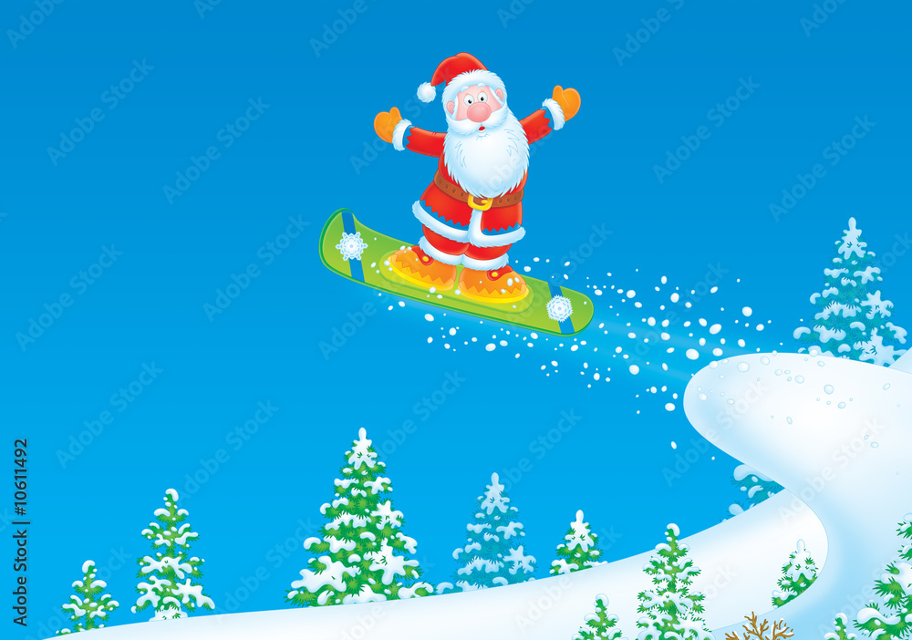 Santa Claus snowboarder