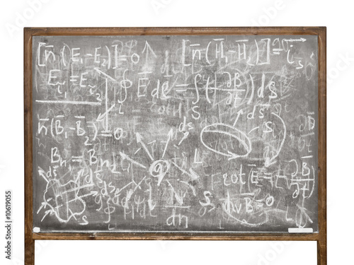 Equations on the old style chalkboard isolated on white