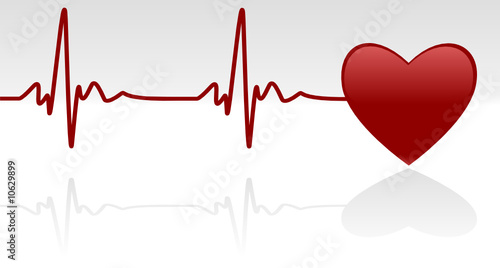 Heart and heartbeat symbol on reflective surface - Vector