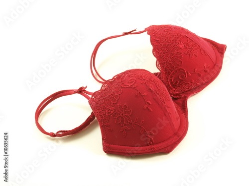 A red bra on white isolated background.