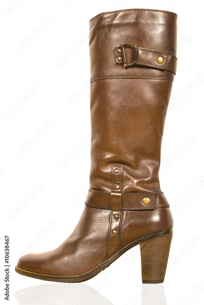 Brown woman's boot isolated on white background