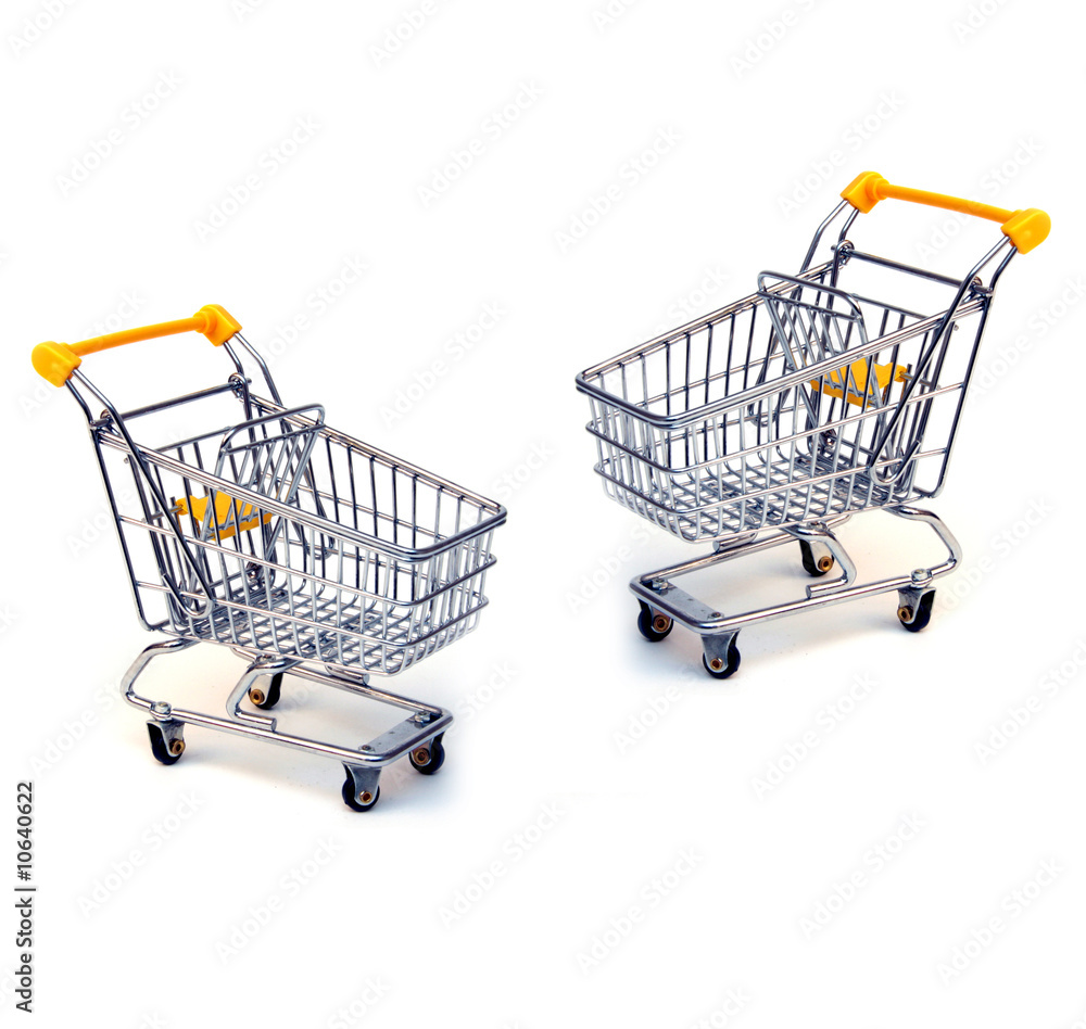 Deux caddies sur fond blanc