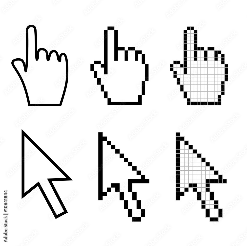Set of hand and arrow mouse cursors Set of hand and arrow mouse cursors